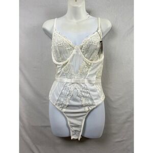 Avidlove Lace Bodysuit Lingerie Women XXL Cream Underwire Mesh Floral Romance